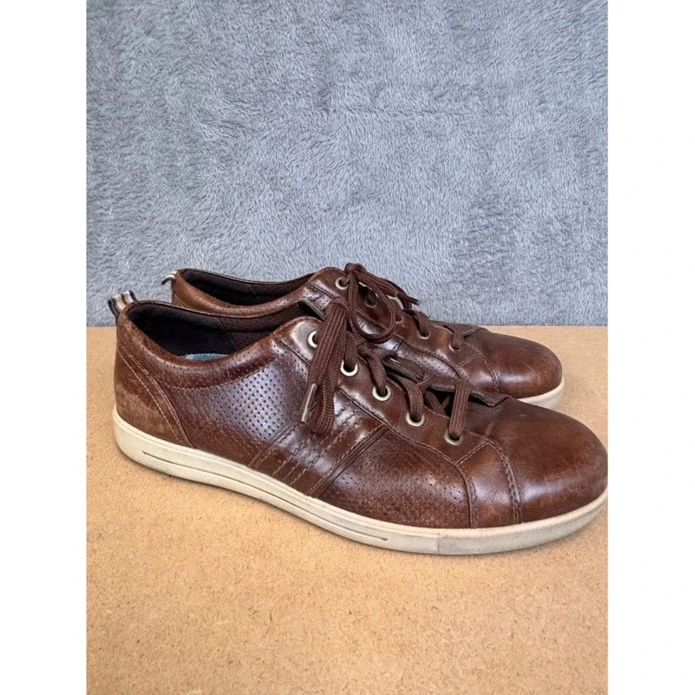 ECCO Mens Brown Leather Perforated Low Top Lace Up Sneakers Shoes Mens Size 10.5